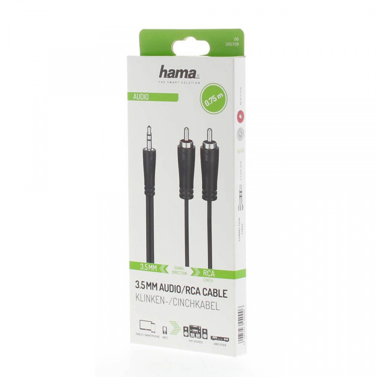 Hama Cable Audio 3.5-2x RCA Black 0.75m