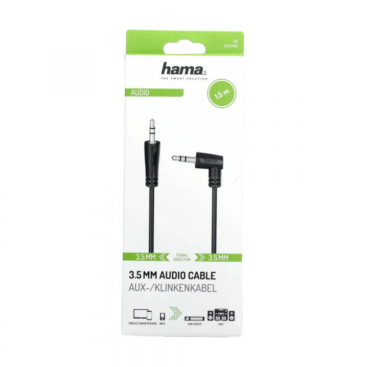 Hama Cable Audio 3.5-3.5 Angle Black 1.5m Hama Cable Audio 3.5-3.5 Angle Black 1.5m