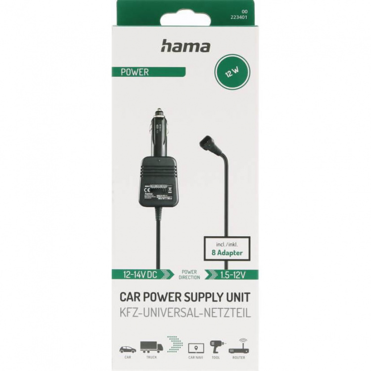 Hama Power Supply Unit for Cars 1000mA 12W Max 12V Stab
