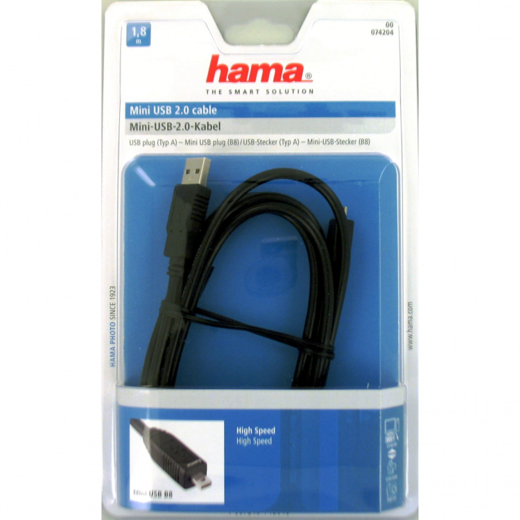 Hama Johto USB A-USB Mini B8 1.8m Musta