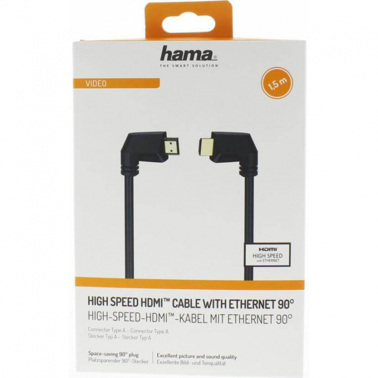 Hama Kabel HDMI Ethernet Vinklad Guld Svart 1.5m