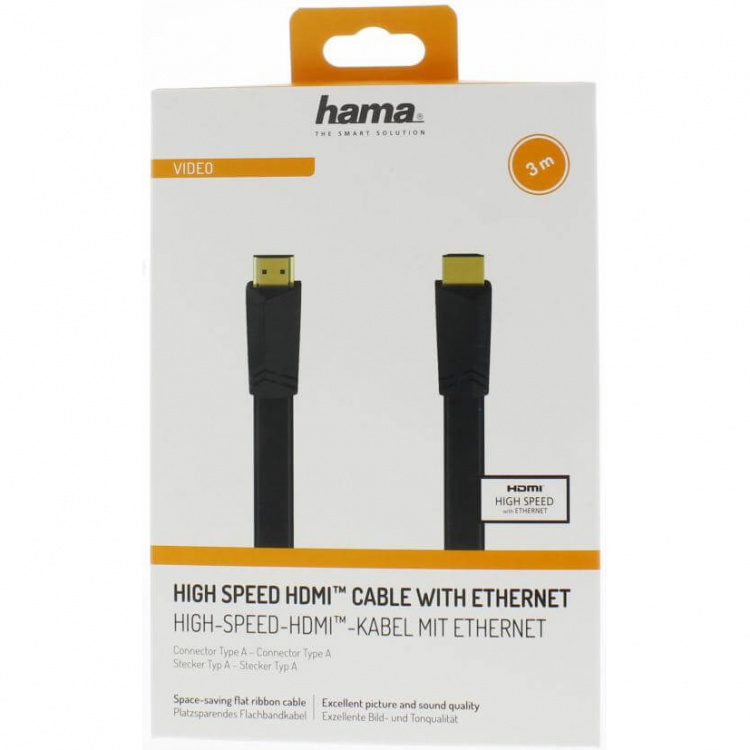 Hama Kabel HDMI Ethernet Platt Svart 3m Hama Kabel HDMI Ethernet Platt Svart 3m
