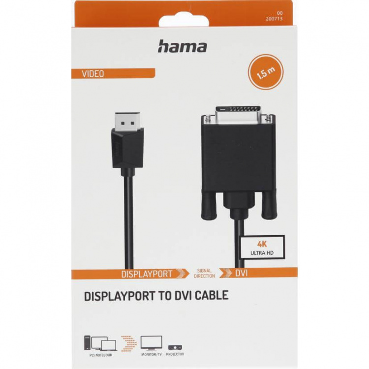 HAMA Cable DisplayPort to DVI Ultra-HD 4K Black 1.5m HAMA Cable DisplayPort to DVI Ultra-HD 4K Black 1.5m