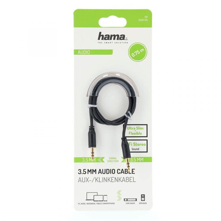 Hama Cable Audio Flexi-Slim 3.5mm-3.5mm Gold Black 0.75m Hama Cable Audio Flexi-Slim 3.5mm-3.5mm Gold Black 0.75m