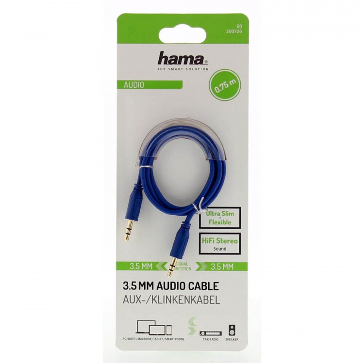 Hama Cable Audio Flexi-Slim 3.5mm-3.5mm Gold Blue 0.75m