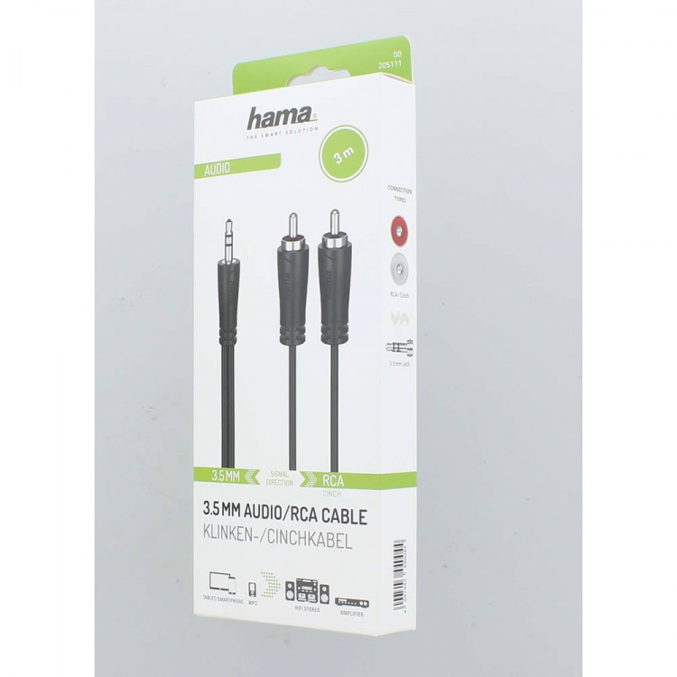Hama Cable Audio 3.5-2x RCA Black 3.0m