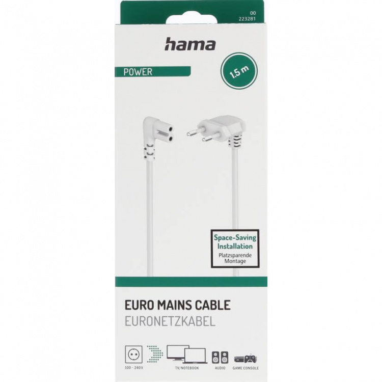 Hama Power Cable Angled Euro Plug White 1.5m Hama Power Cable Angled Euro Plug White 1.5m