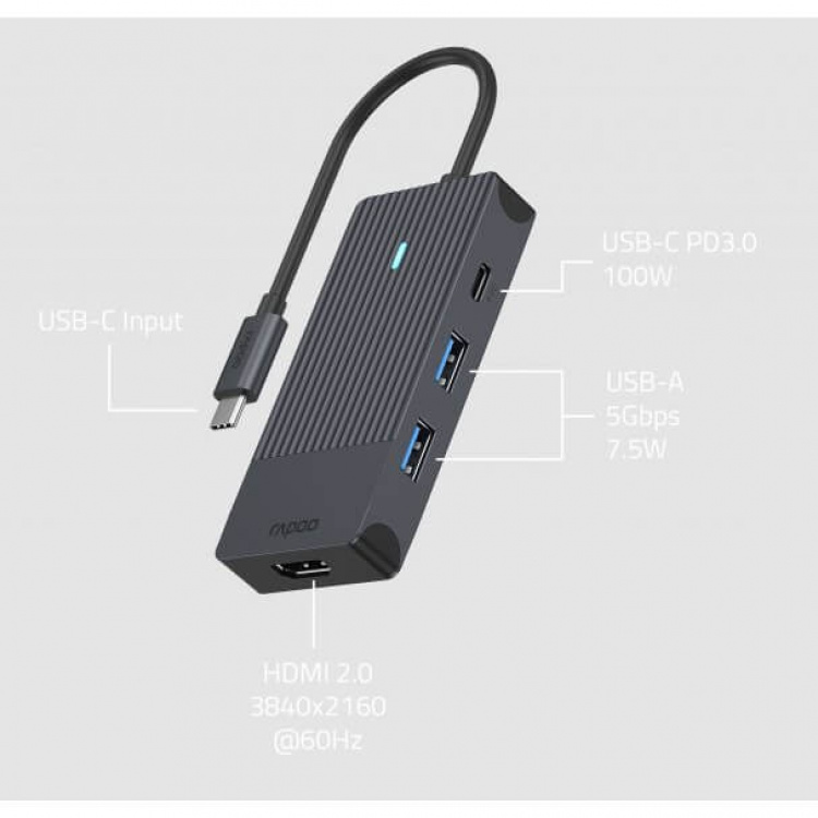 Rapoo USB-C Multiport UCM-2001 4-in-1 USB-C Adapter Rapoo USB-C Multiport UCM-2001 4-in-1 USB-C Adapter
