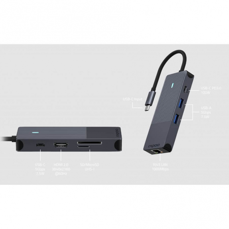 Rapoo USB-C Multiport UCM-2004 8-in-1 USB-C Adapter
