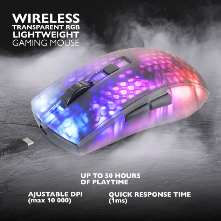 deltaco_gaming DM320 Wireless Semi-transparent RGB Lightweight mouse, black deltaco_gaming DM320 Wireless Semi-transparent RGB Lightweight mouse, black