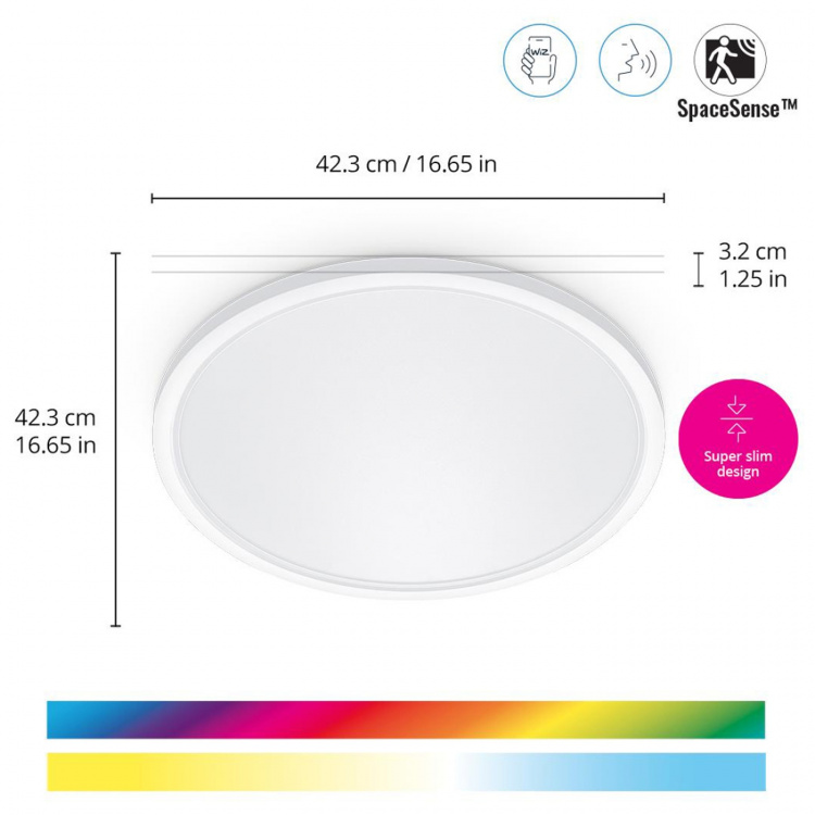 WiZ SuperSlim kattovalaisin, pyöreä, valkoinen, WiFi, 22 W, RGB, 2200-6500 K, 2600 lm WiZ SuperSlim kattovalaisin, pyöreä, valkoinen, WiFi, 22 W, RGB, 2200-6500 K, 2600 lm