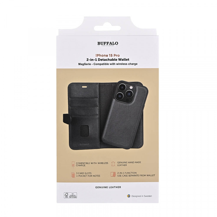Buffalo 2in1 Leather 3 card MagSeries iPhone 15 Pro Black Buffalo 2in1 Leather 3 card MagSeries iPhone 15 Pro Black