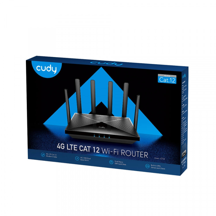CUDY 4G Router LT12 CAT12/WF6 AC1200 Gigabit 2xSIM CUDY 4G Router LT12 CAT12/WF6 AC1200 Gigabit 2xSIM