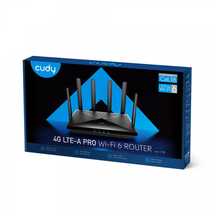 CUDY 4G Router LT18 CAT18/WF6 AX1800 Gigabit 2xSIM CUDY 4G Router LT18 CAT18/WF6 AX1800 Gigabit 2xSIM