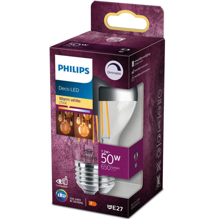 Philips LED E27 Normal Filament Toppförspeglad Dimbar 50W 650lm