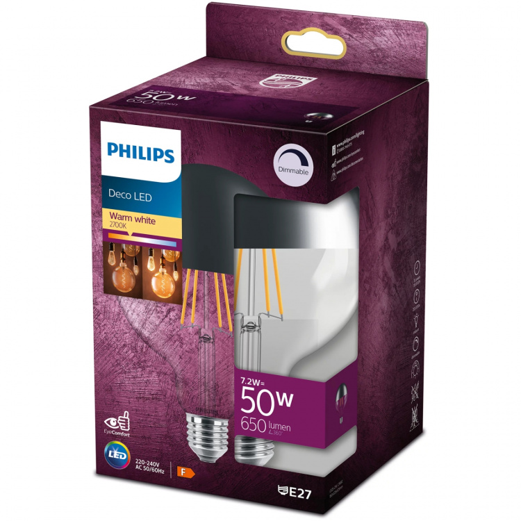 Philips LED E27 G120 Filament Toppförspeglad Dimbar 50W 650lm