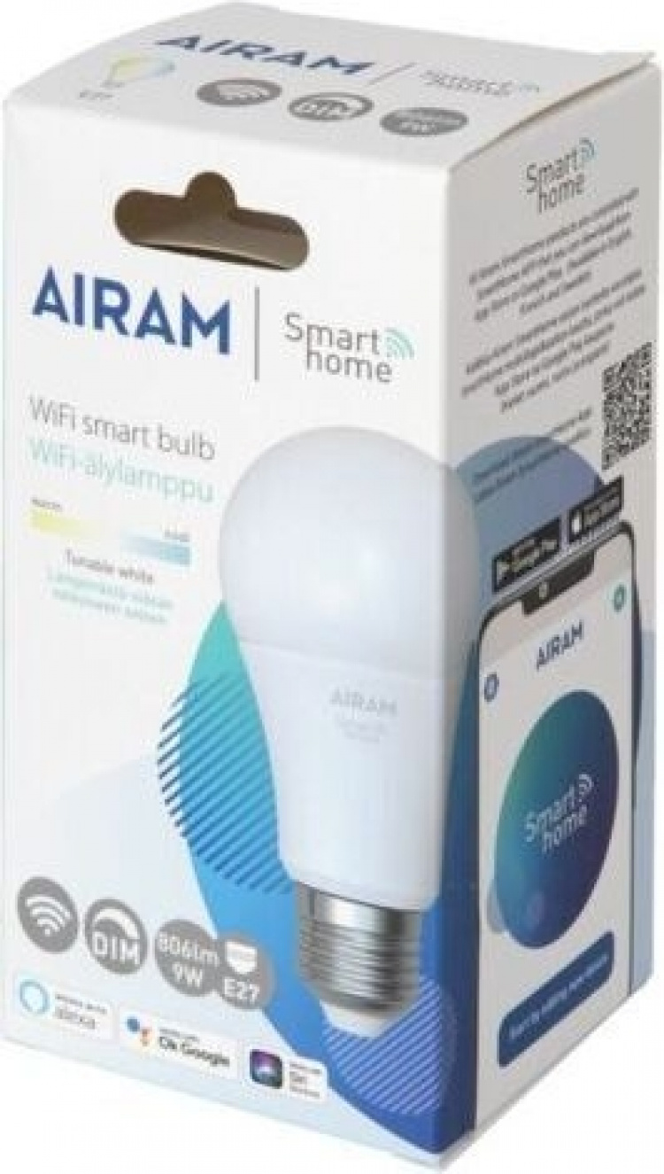 Airam SmartHome -vakiolamppu, E27, opaali, 806 lm, tunable white, WiFi