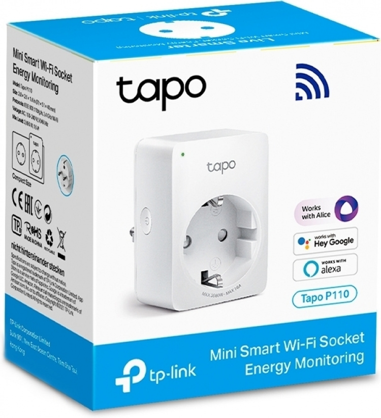 TP-Link Tapo P110 -etäohjattava pistorasia virrankulutuksen mittauksella TP-Link Tapo P110 -etäohjattava pistorasia virrankulutuksen mittauksella