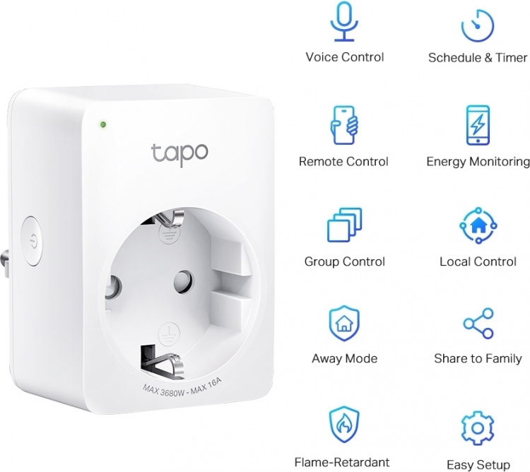 TP-Link Tapo P110 -etäohjattava pistorasia virrankulutuksen mittauksella TP-Link Tapo P110 -etäohjattava pistorasia virrankulutuksen mittauksella