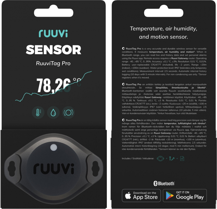 RuuviTag Pro (3in1) -kestävä Bluetooth-lämpömittari