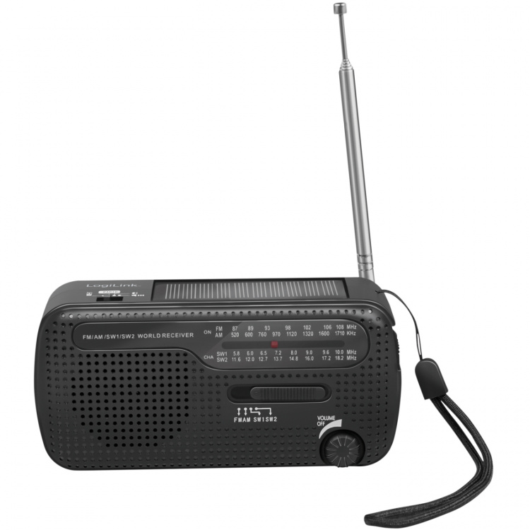 LogiLink Vevradio med ficklampa och solcell Svart LogiLink Vevradio med ficklampa och solcell Svart