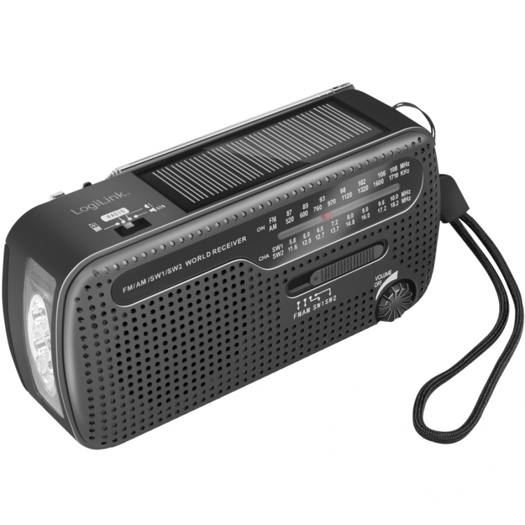 LogiLink Vevradio med ficklampa och solcell Svart LogiLink Vevradio med ficklampa och solcell Svart