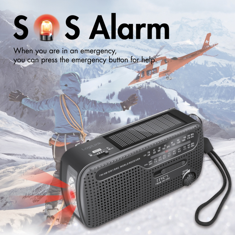 LogiLink Vevradio med ficklampa och solcell Svart LogiLink Vevradio med ficklampa och solcell Svart