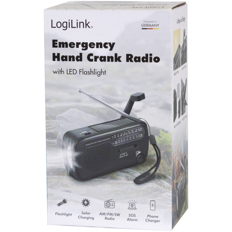 LogiLink Vevradio med ficklampa och solcell Svart LogiLink Vevradio med ficklampa och solcell Svart