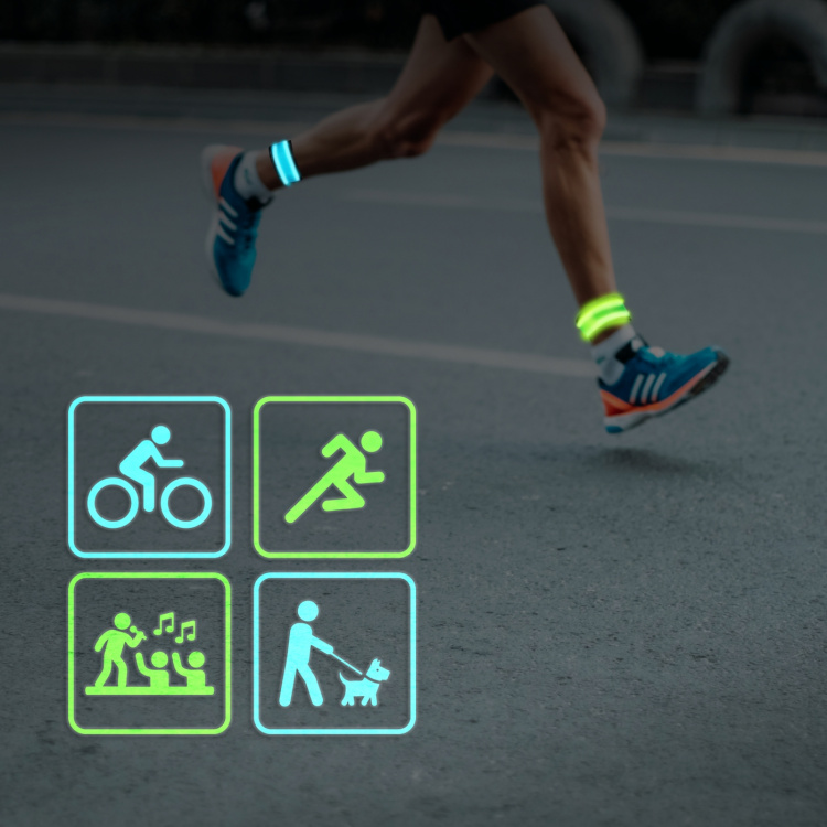 LogiLink LED-reflexband Slap-wrap 2-pack Blå + Grön