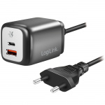 LogiLink USB-laddare 1xUSB-A + 1xUSB-C med fast kabel 1,5m GaN 30W LogiLink USB-laddare 1xUSB-A + 1xUSB-C med fast kabel 1,5m GaN 30W