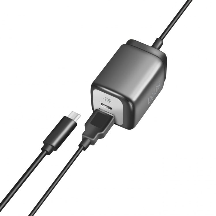 LogiLink USB-laddare 1xUSB-A + 1xUSB-C med fast kabel 1,5m GaN 30W LogiLink USB-laddare 1xUSB-A + 1xUSB-C med fast kabel 1,5m GaN 30W