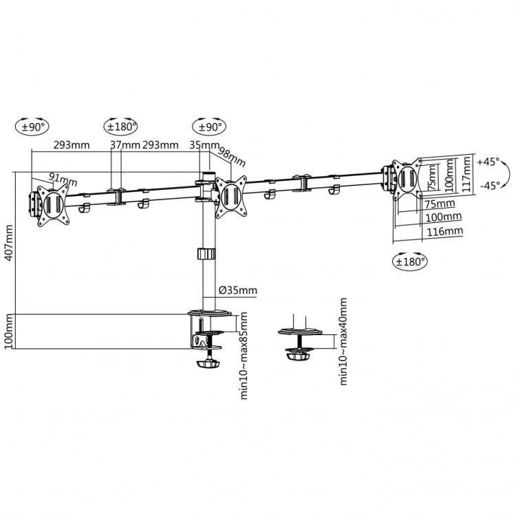 LogiLink Monitorivarsi kolminkertainen 17-27 LogiLink Monitorivarsi kolminkertainen 17-27