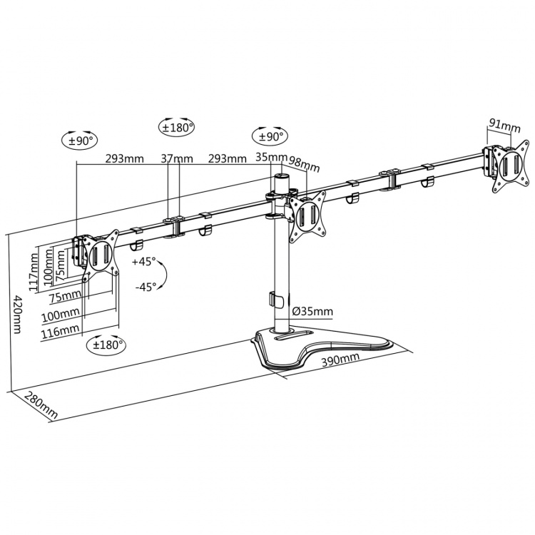 LogiLink Monitorställ/fot trippel 17-27
