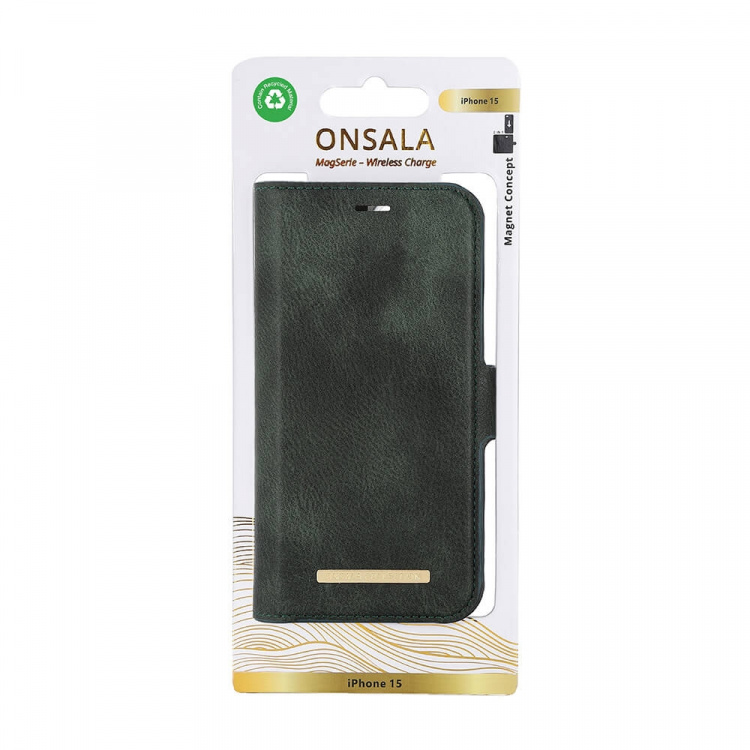ONSALA Eco Wallet 2 card Recycled MagSerie iPhone 15 Dark Green