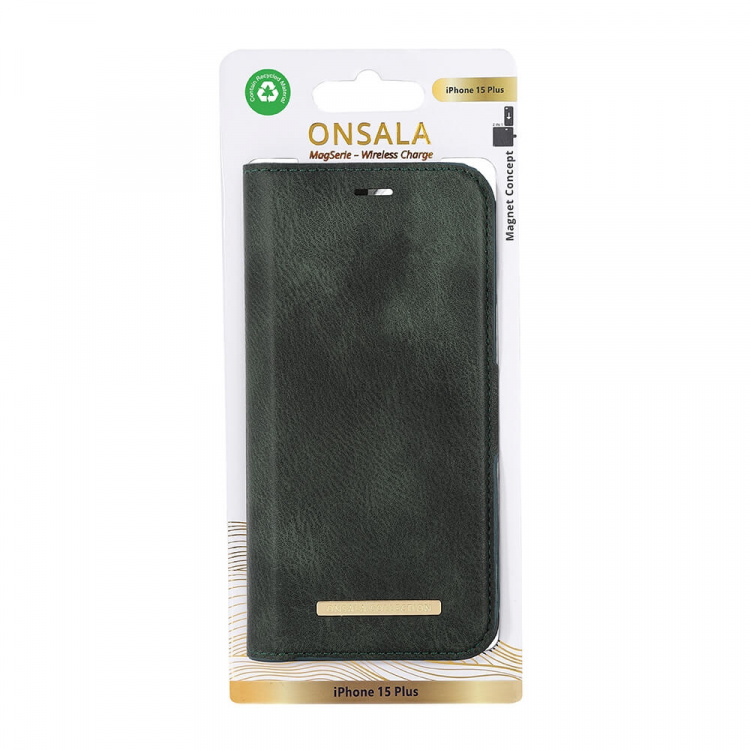 ONSALA Eco Wallet 2 card Recycled MagSerie iPhone 15 Plus Dark Green