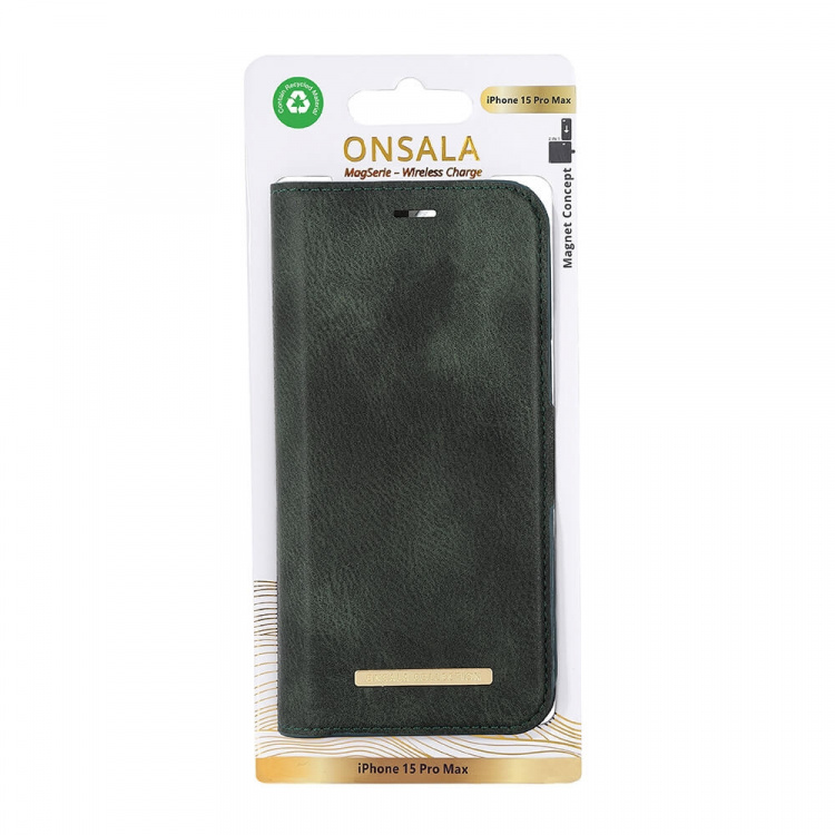 ONSALA Eco Wallet 2 card Recycled MagSerie iPhone 15 Pro Max Dark Green