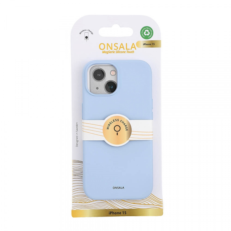 ONSALA Back Sil Touch Recycled MagSerie iPhone 15 Light Blue