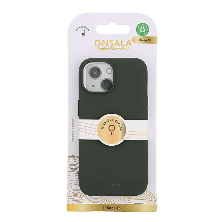 ONSALA Back Sil Touch Recycled MagSerie iPhone 15 Olive Green