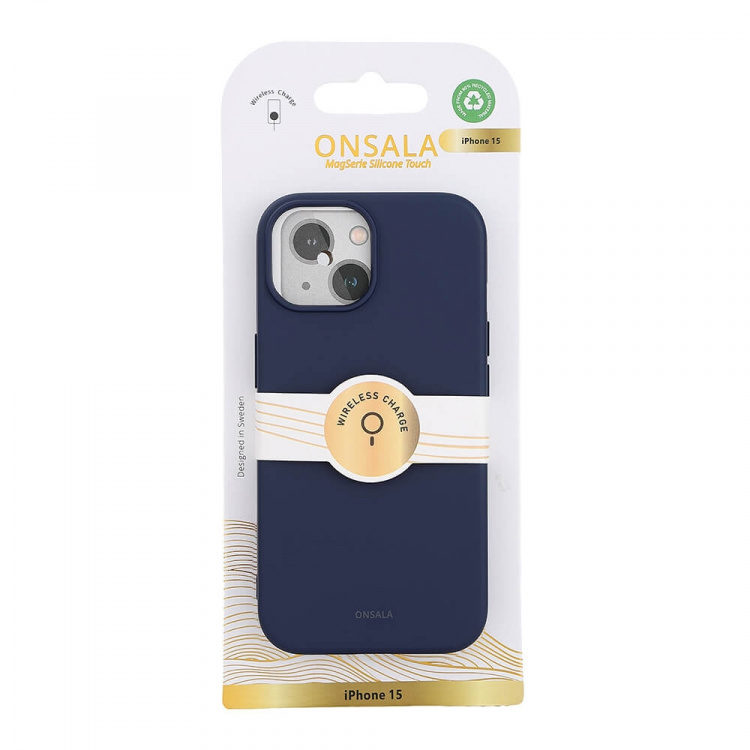 ONSALA Back Sil Touch Recycled MagSerie iPhone 15 Dark Blue