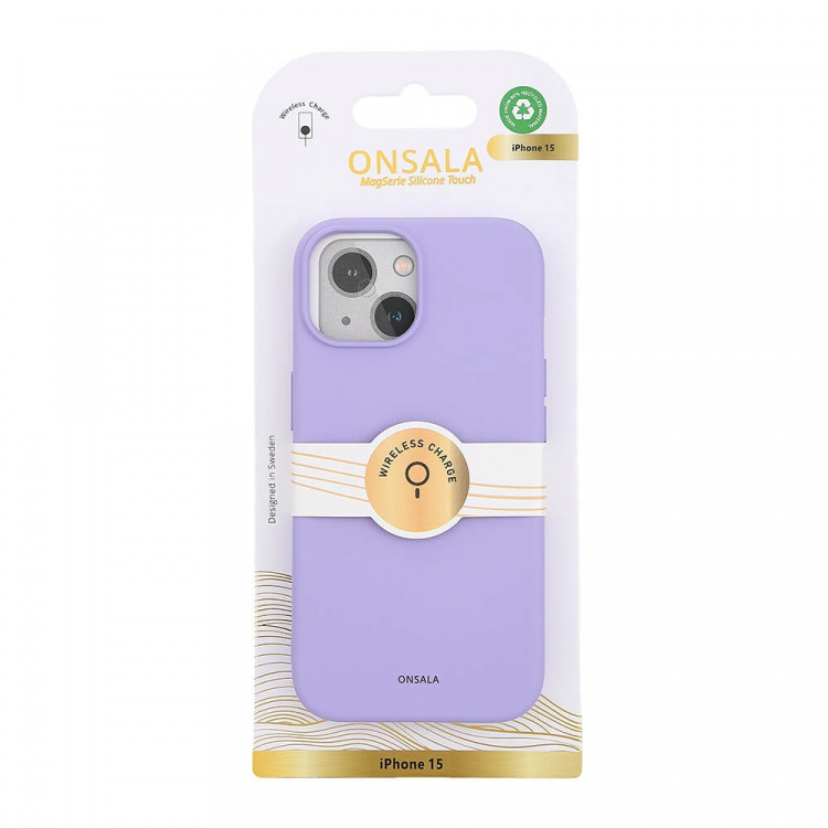 ONSALA Back Sil Touch Recycled MagSerie iPhone 15 Purple