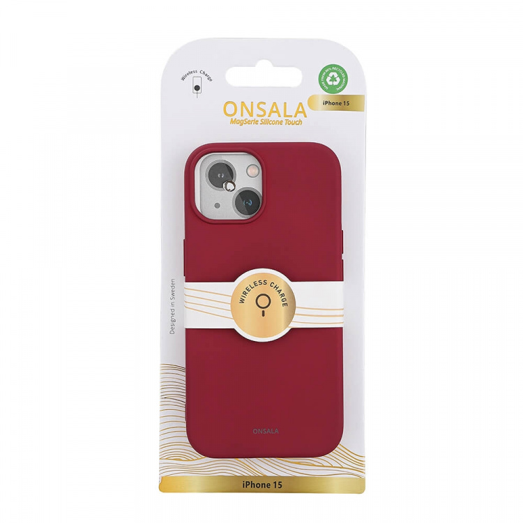 ONSALA Back Sil Touch Recycled MagSerie iPhone 15 Deep Red