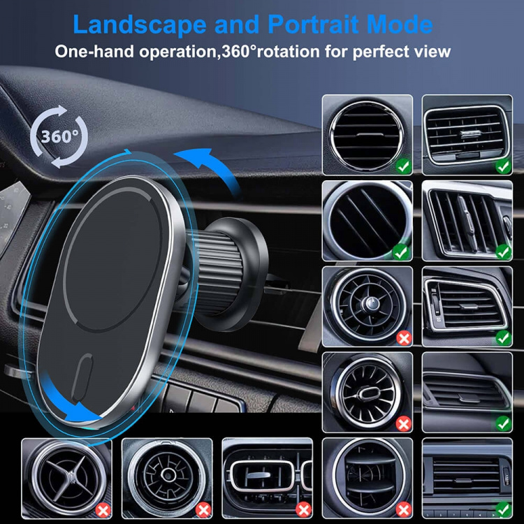 Gear MagSerie Puhelinpidike Airwent MagSafe lataus 15W Langaton Gear MagSerie Puhelinpidike Airwent MagSafe lataus 15W Langaton