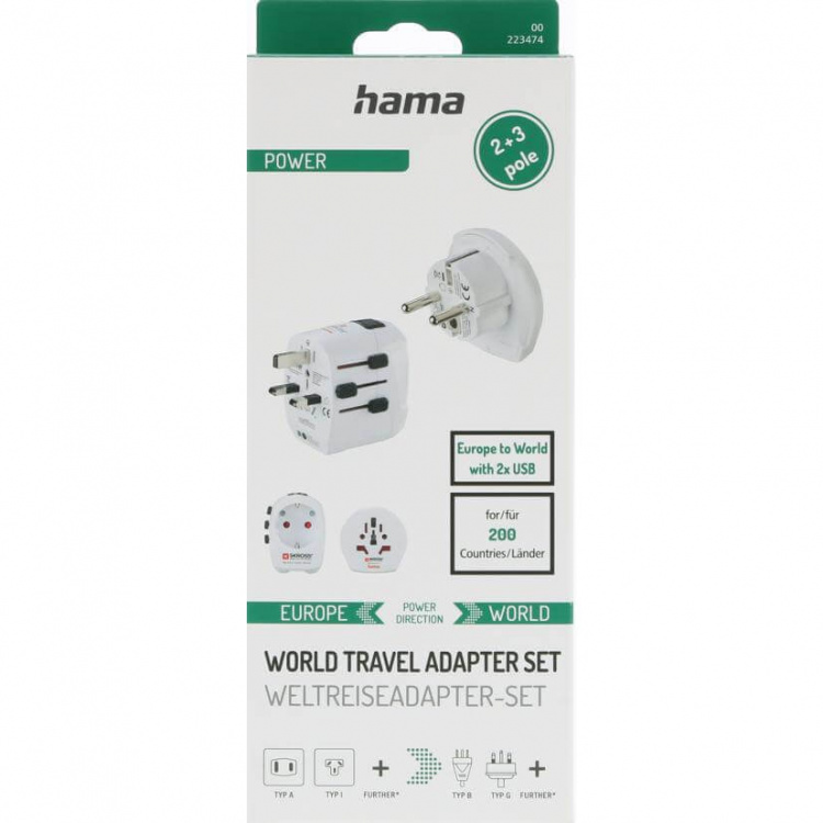 HAMA World Travel Adapter Pro Light USB 3-pin