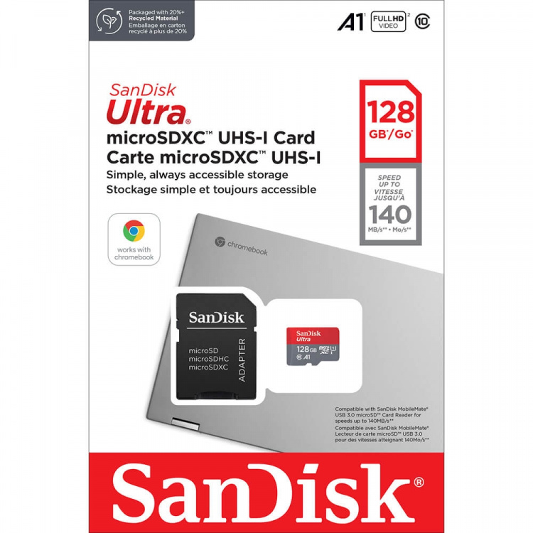 SanDisk Ultra microSDXC 128GB Chromebooks 140MB/s UHS-I Adap