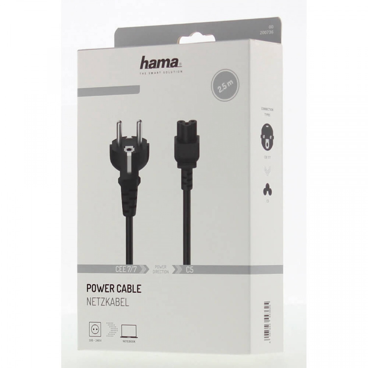 Hama Mains Cable 3-Pin Black 2.5m Hama Mains Cable 3-Pin Black 2.5m