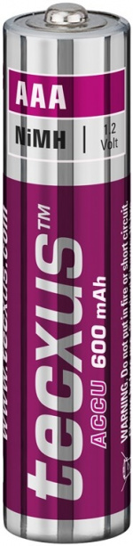 tecxus AAA (Micro)/HR03 laddningsbart batteri - 600 mAh, 4 st. blister Nickel-metallhydrid batteri (NiMH), 1,2 V