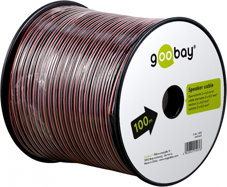 Goobay Högtalarkabel röd;svart CCA 100 m spole, tvärsnitt 2 x 4,0 mm²