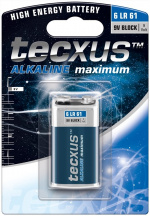 tecxus 6LR61/6LP3146/9 V Block batteri, 1 st. blister alkaliskt manganbatteri, 9 V