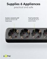 Goobay Grenuttag, 6 uttag, 5 m, svart 6x säkerhetsuttag