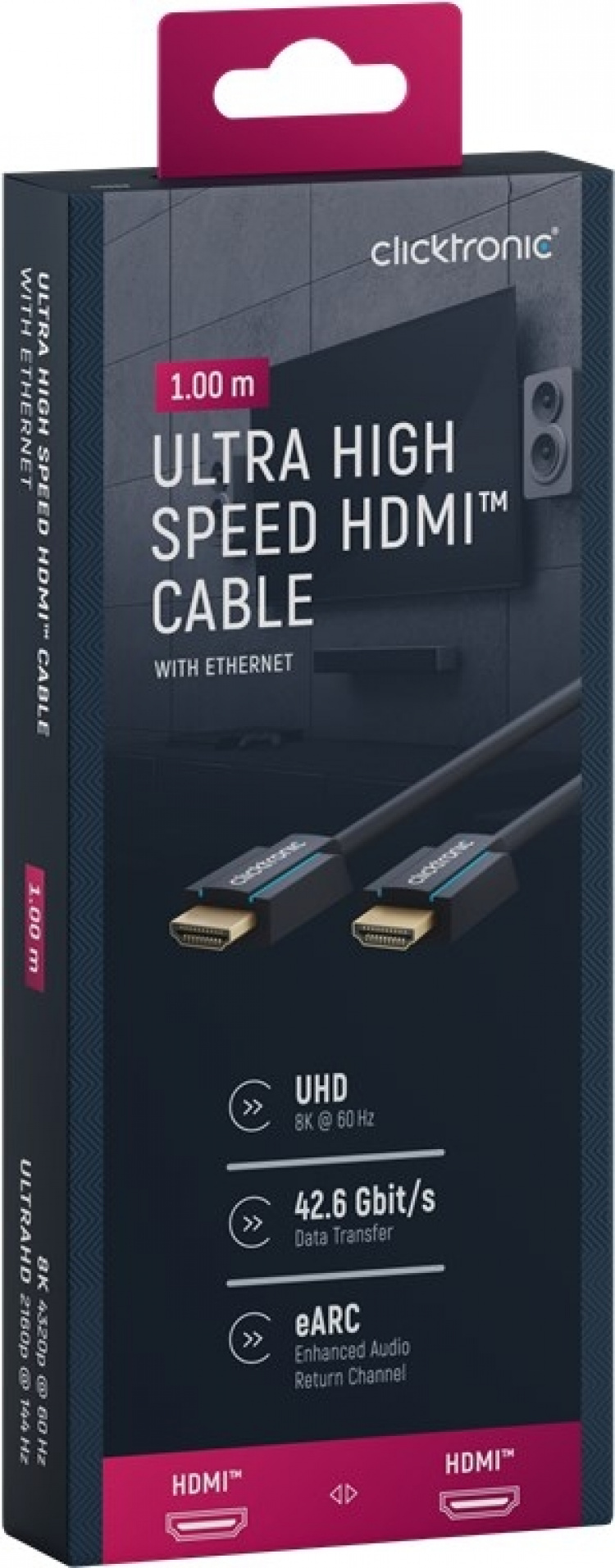 ClickTronic HDMI™-kabel med ultrahög hastighet Premiumkabel | 1x HDMI™-kontakt 1x HDMI™-kontakt | 1,0 m | UHD 8K @ 60 Hz